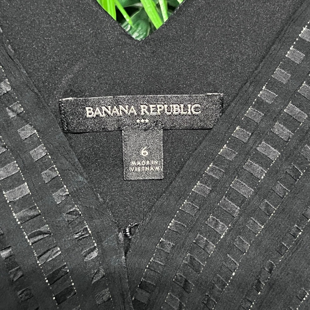 Banana Republic Top Size 6 Black Metallic Stripe Long Sleeve Boho‎ Blouse 3255 - Picture 4 of 10
